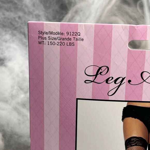 Leg Avenue Queen Size Black Fishnets Style 9122Q Halloween Costume Silicone Lace - Picture 5 of 11